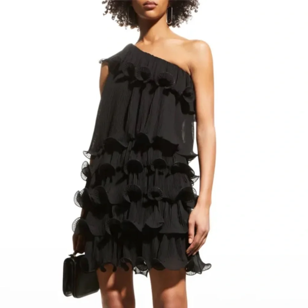 Milly Black Layered Ruffle Mini Dress - Picture 2 of 8